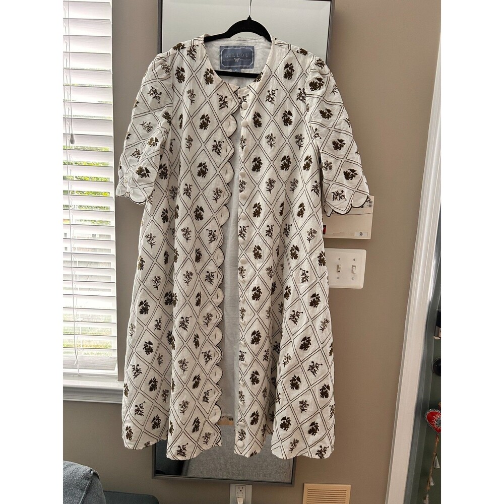 Lillou Cotton Linen Blend Embroidered Duster Jacket – Women's XL - Picture 1 of 7